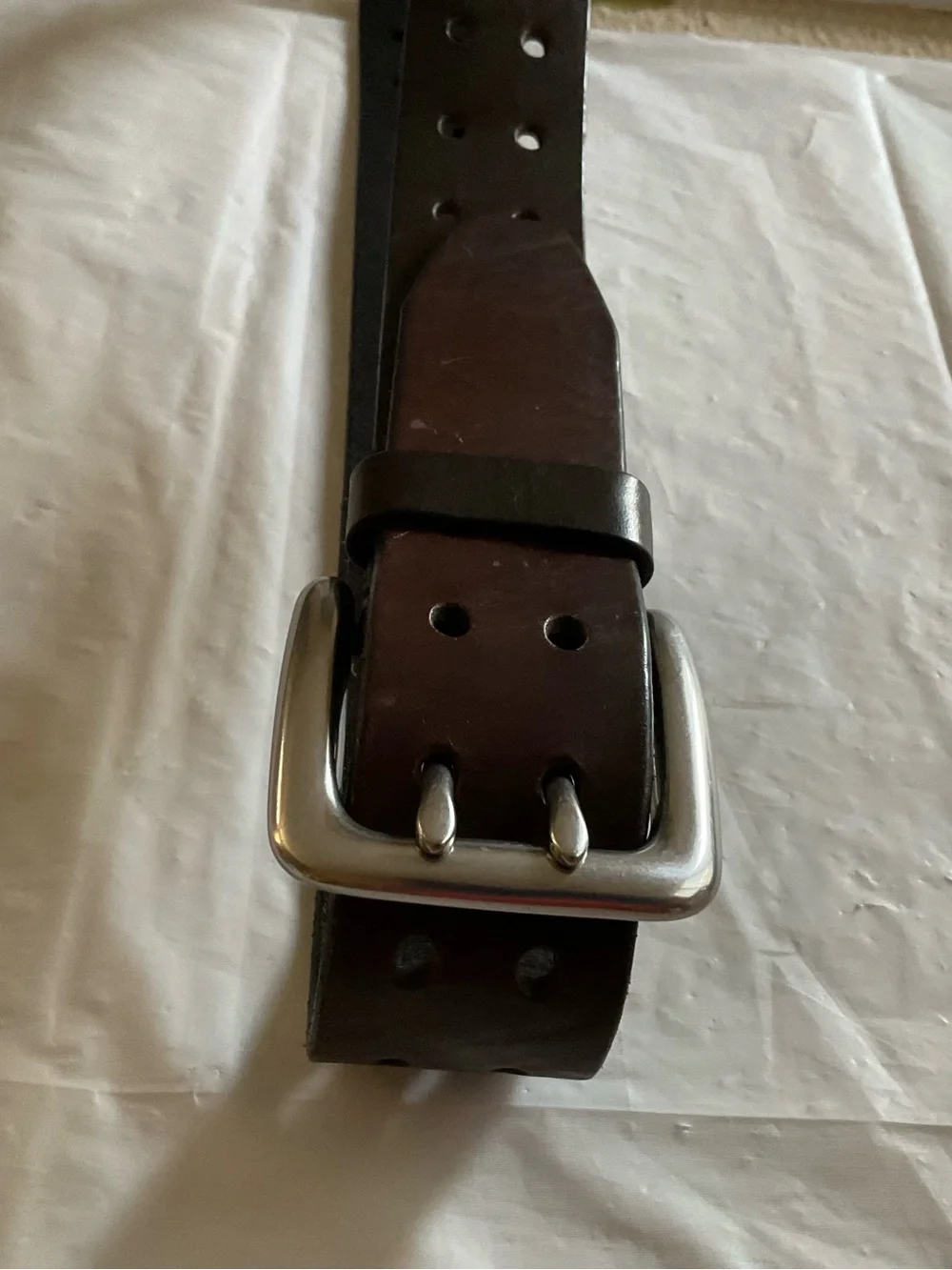 Lauren Ralph Lauren Dark Brown Leather Double Prong Adjustment Holes Belt